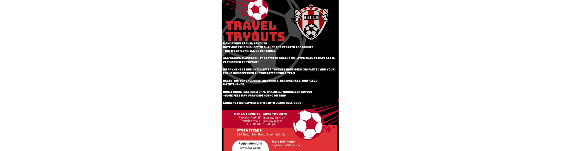 Fall 2023 Travel Team Tryout dates