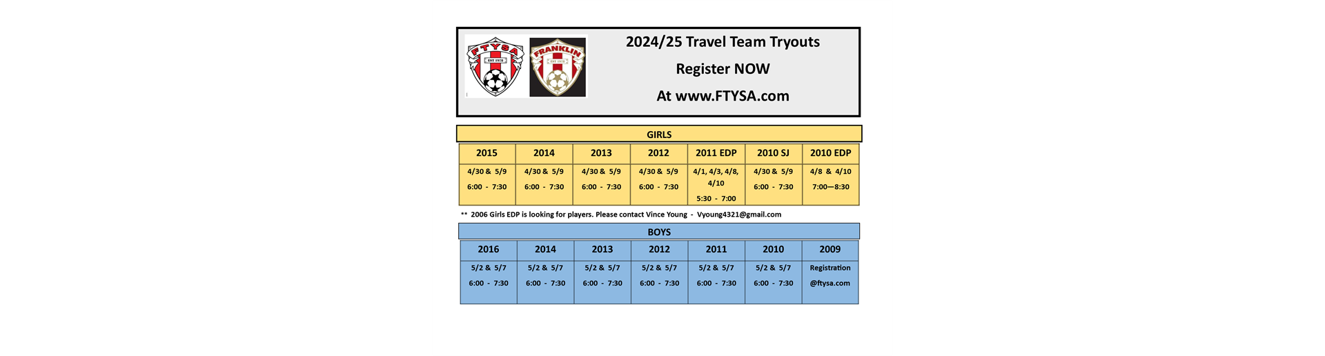 TEAM TRYOUT DATES